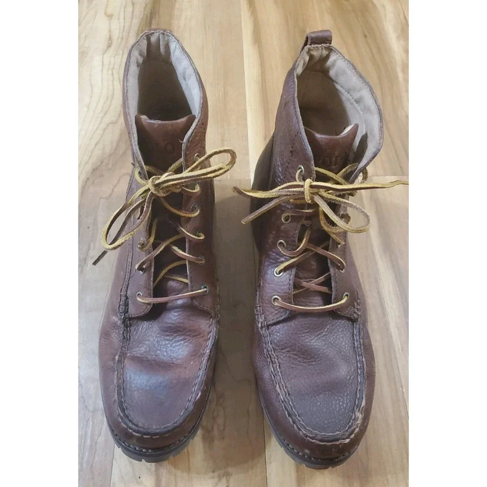 Polo Ralph Lauren Rodway Classic Ranger Brown Leather Boots Mens Size US 11 D